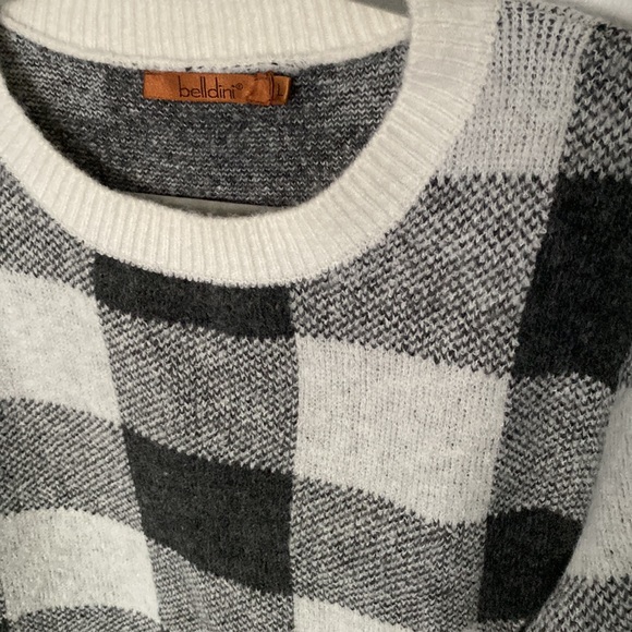 Belldini Used LARGE CHECKERED SWEATER no tags, oversized black white and grey - Picture 3 of 6